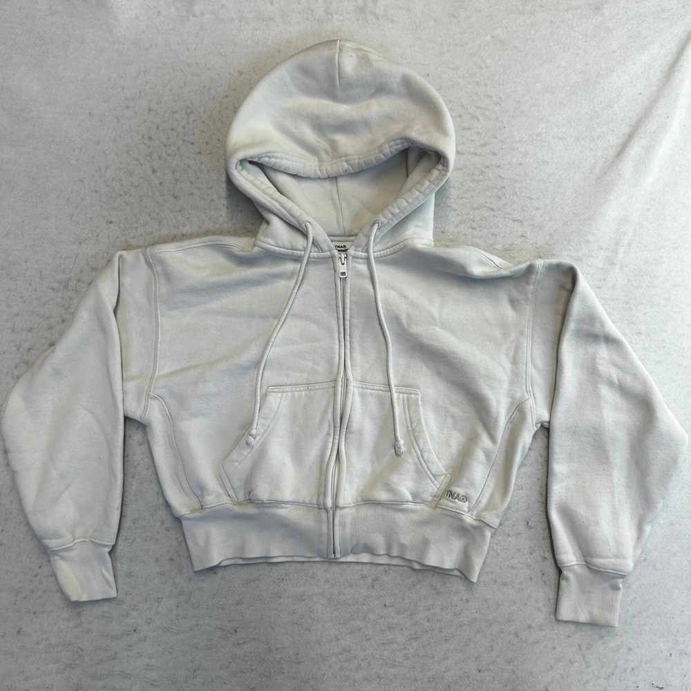 TNA Zip Up Hoodie Womens 2XS White Cozy Fleece Boyfriend Fit